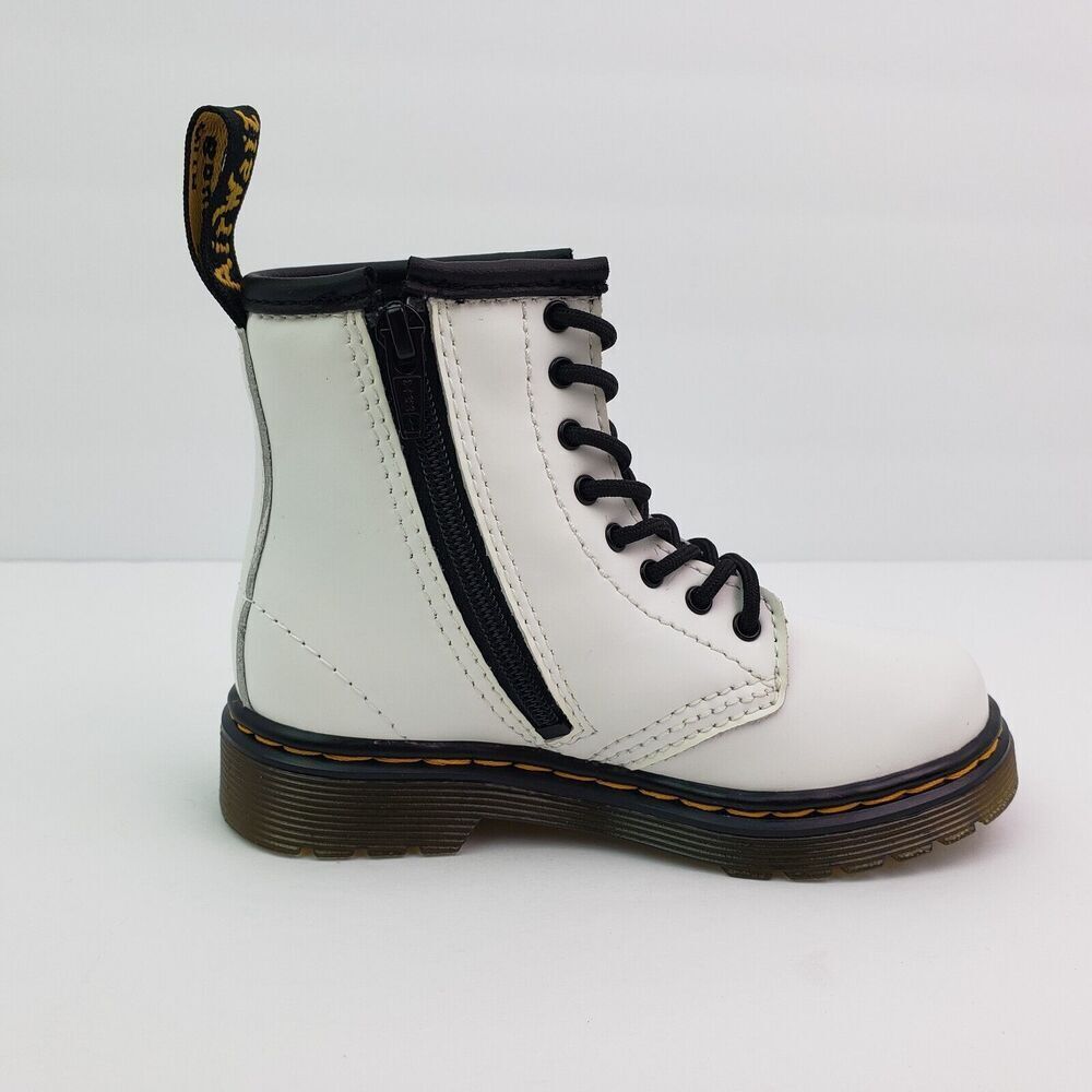 Dr Doc Martens 1460T Toddler Girls Size 8 White Leather Lace Up Combat Boots - Picture 4 of 12